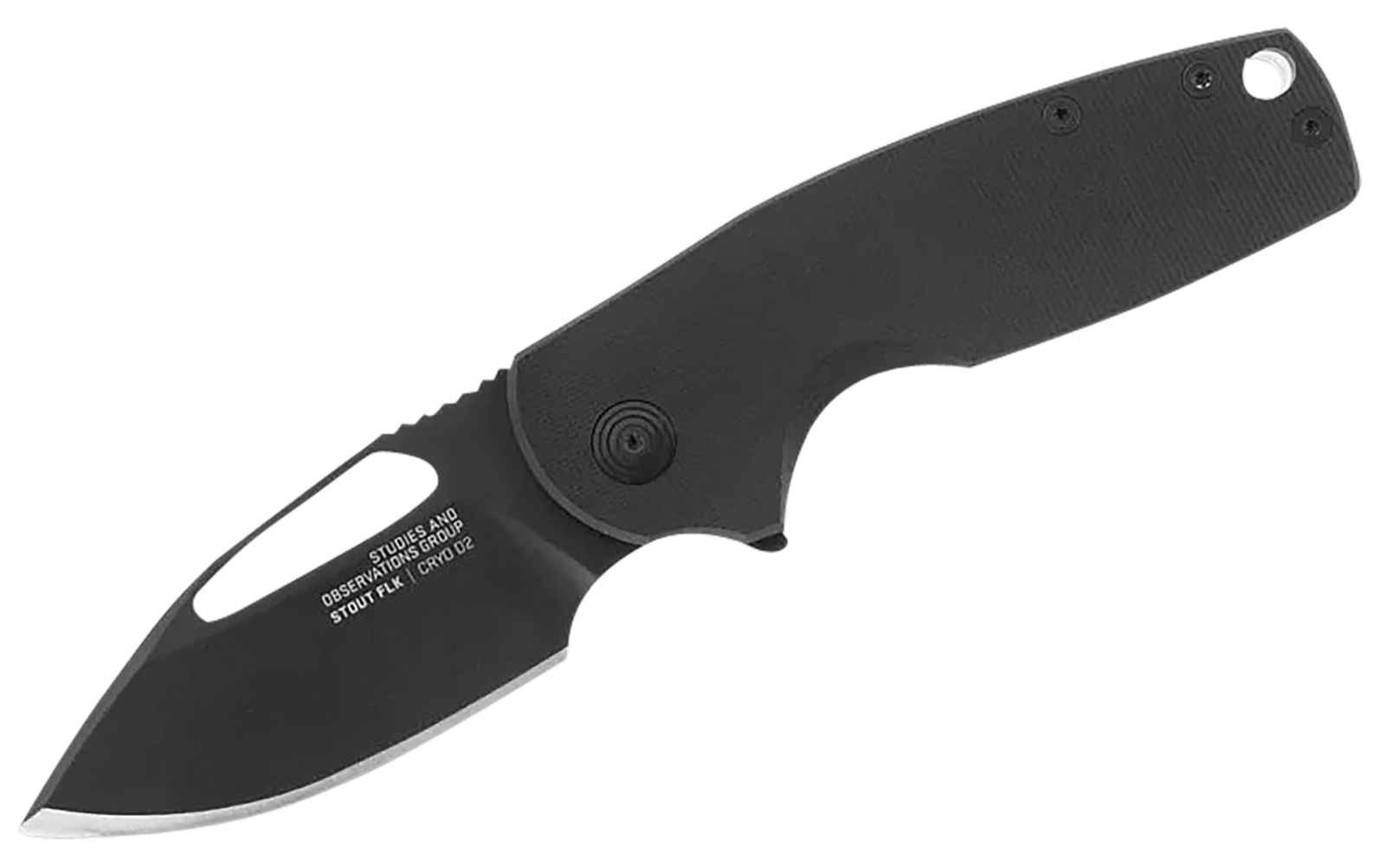 S.O.G SOG14030257 Stout FLK 2.62" Folding Clip Point Plain Black TiNi Cryo D2 Blade, Black Textured G10 Handle