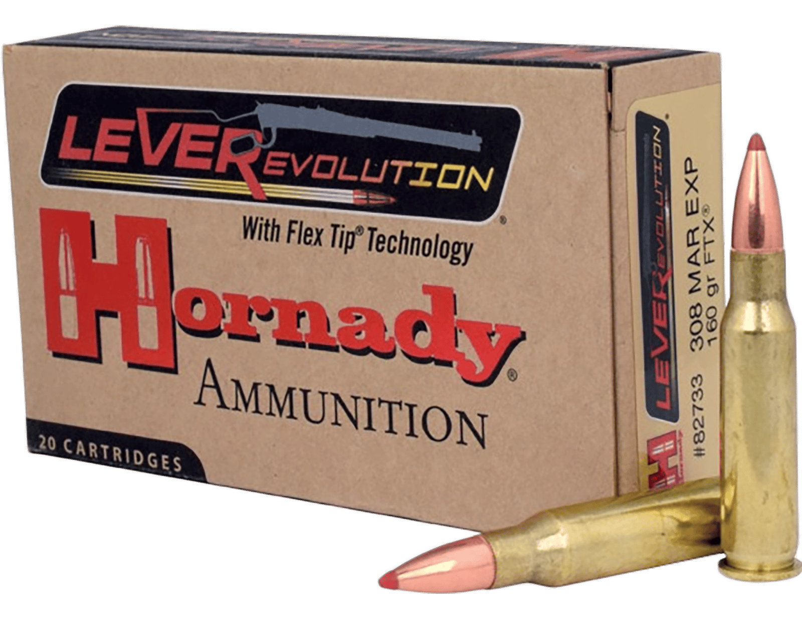 Hornady 82733 LEVERevolution  308MarlinExpress 160gr Flex Tip eXpanding 20 Per Box/10 Case