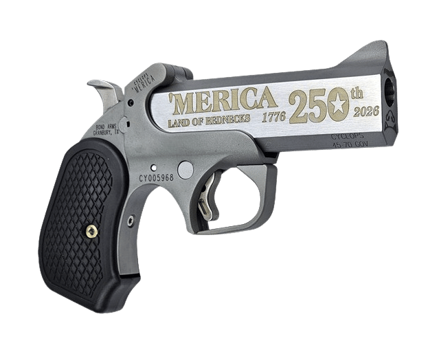 Bond Arms BACY-250TH-45-70 America 250th Anniversary 45-70 Gov 1 Shot 4.25" Rough Matte Engraved Rough Stainless Steel Frame Black B6 Resin Grips Right Hand