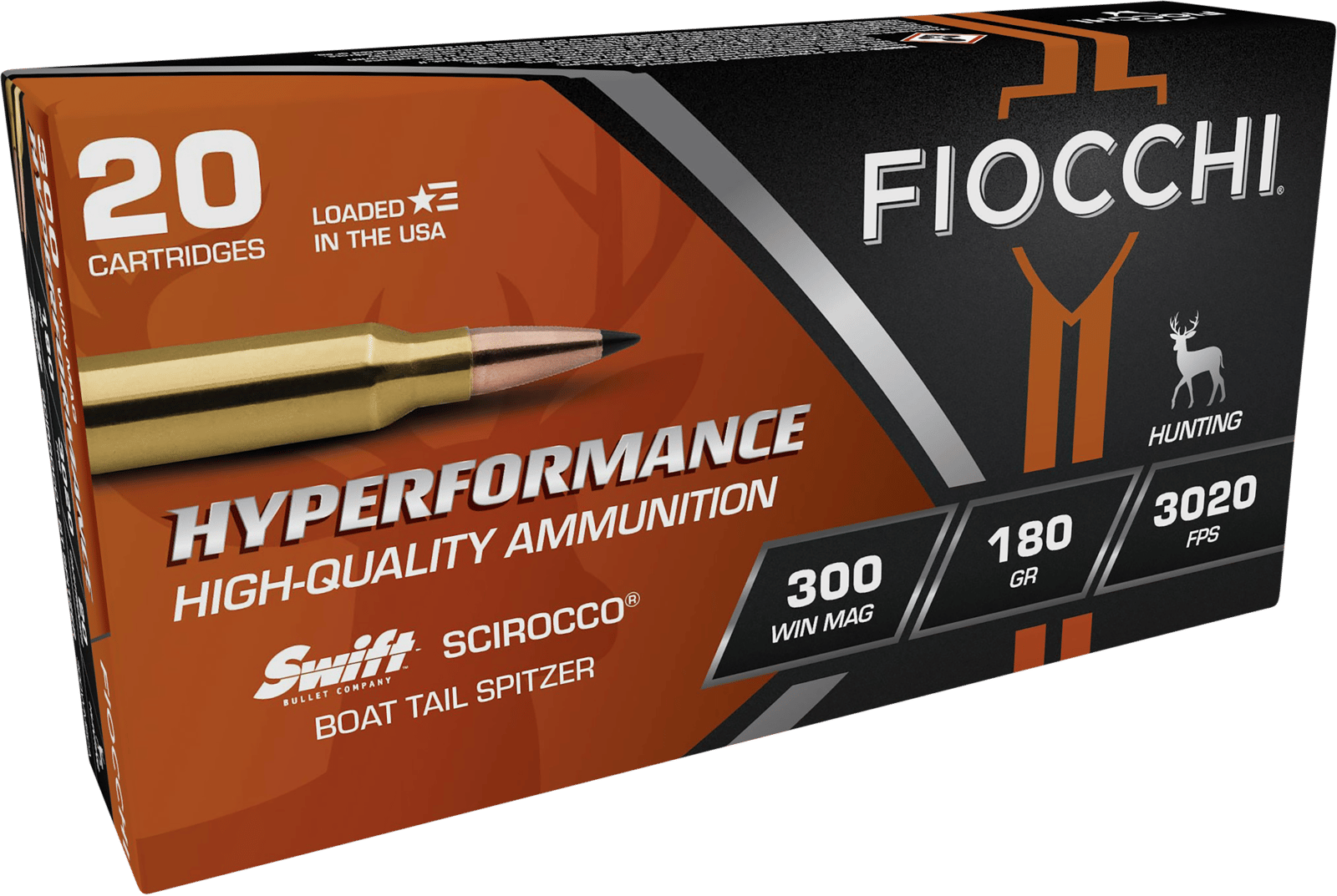 Fiocchi 300WMSCA Hyperformance  300WinMag 180gr Swift Scirocco II Boat Tail Spitzer 20 Per Box/10 Case