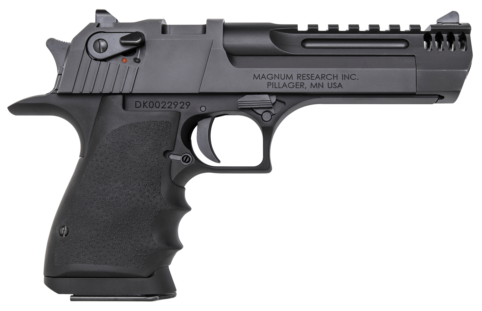 Magnum Research DE50L5IMB Desert Eagle L5 50 AE 5" with Muzzle Brake 7+1 Black Hardcoat Anodized Aluminum Frame Black Carbon Steel Slide Black Hogue Wraparound Rubber Grip