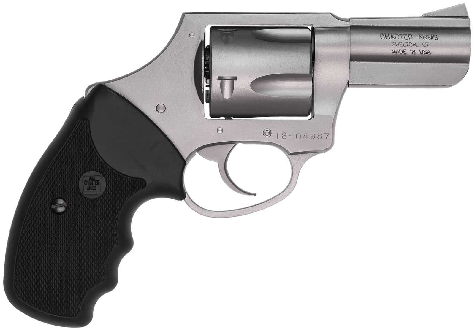 Charter Arms 74421 Bulldog  Large 44 Special, 5 Shot 2.50" Matte Stainless Steel Barrel, Cylinder & Frame w/Black Finger Grooved Rubber Grip