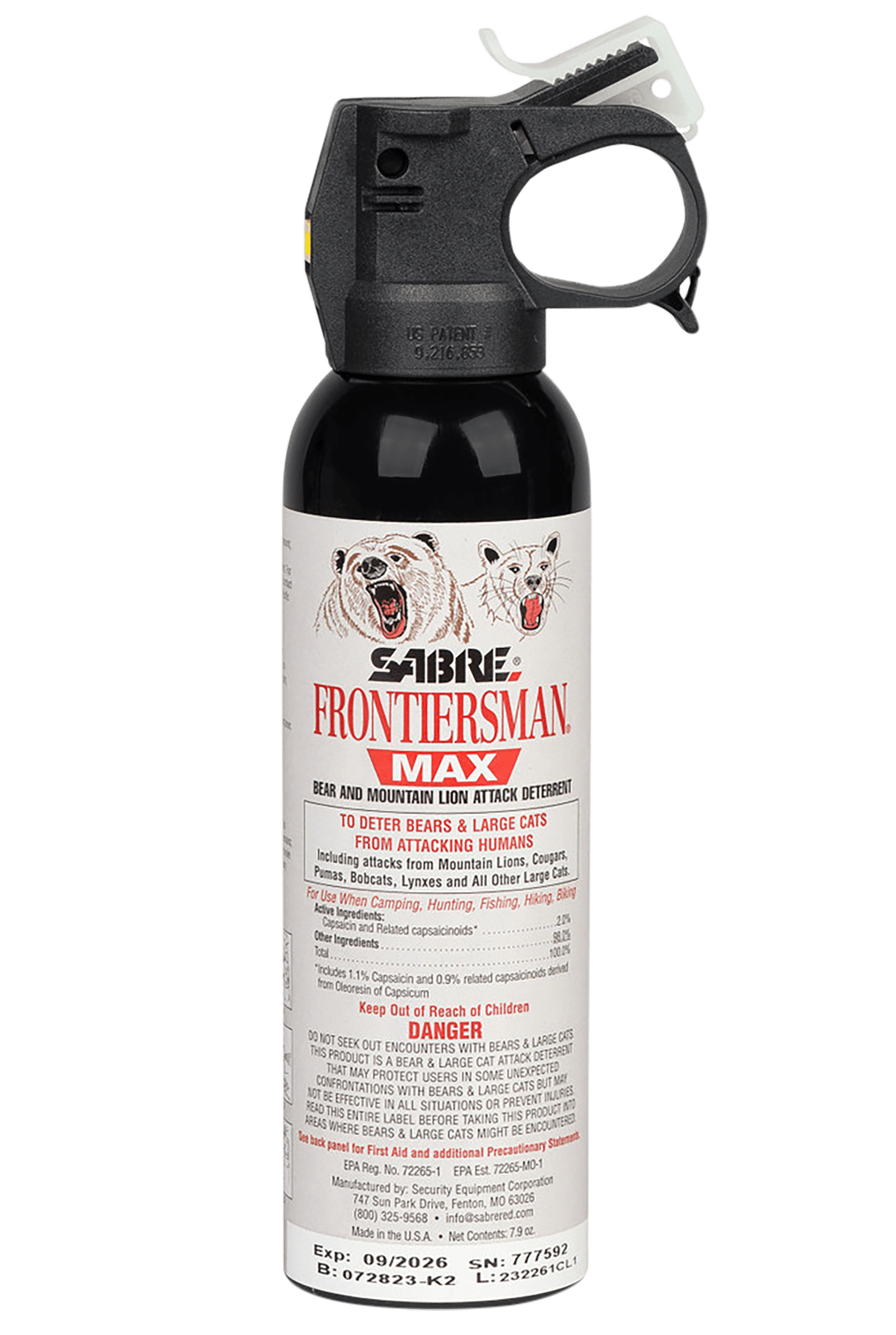 Sabre FBADX03 Frontiersman Bear & Mountain Lion Spray Capsaicinoids Range 40ft 7.90 oz