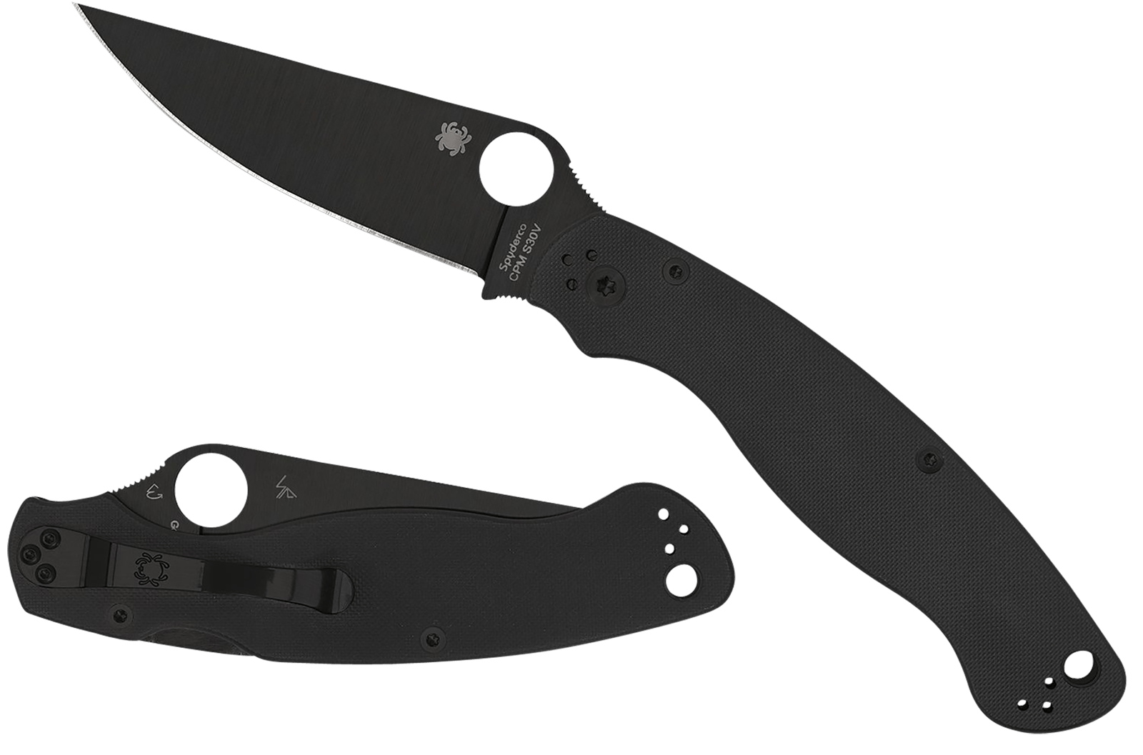 Spyderco C36GPBK2 Military 2  4" Folding Plain Black DLC CPM S30V SS Blade/ Black Textured G10 Handle Includes Pocket Clip