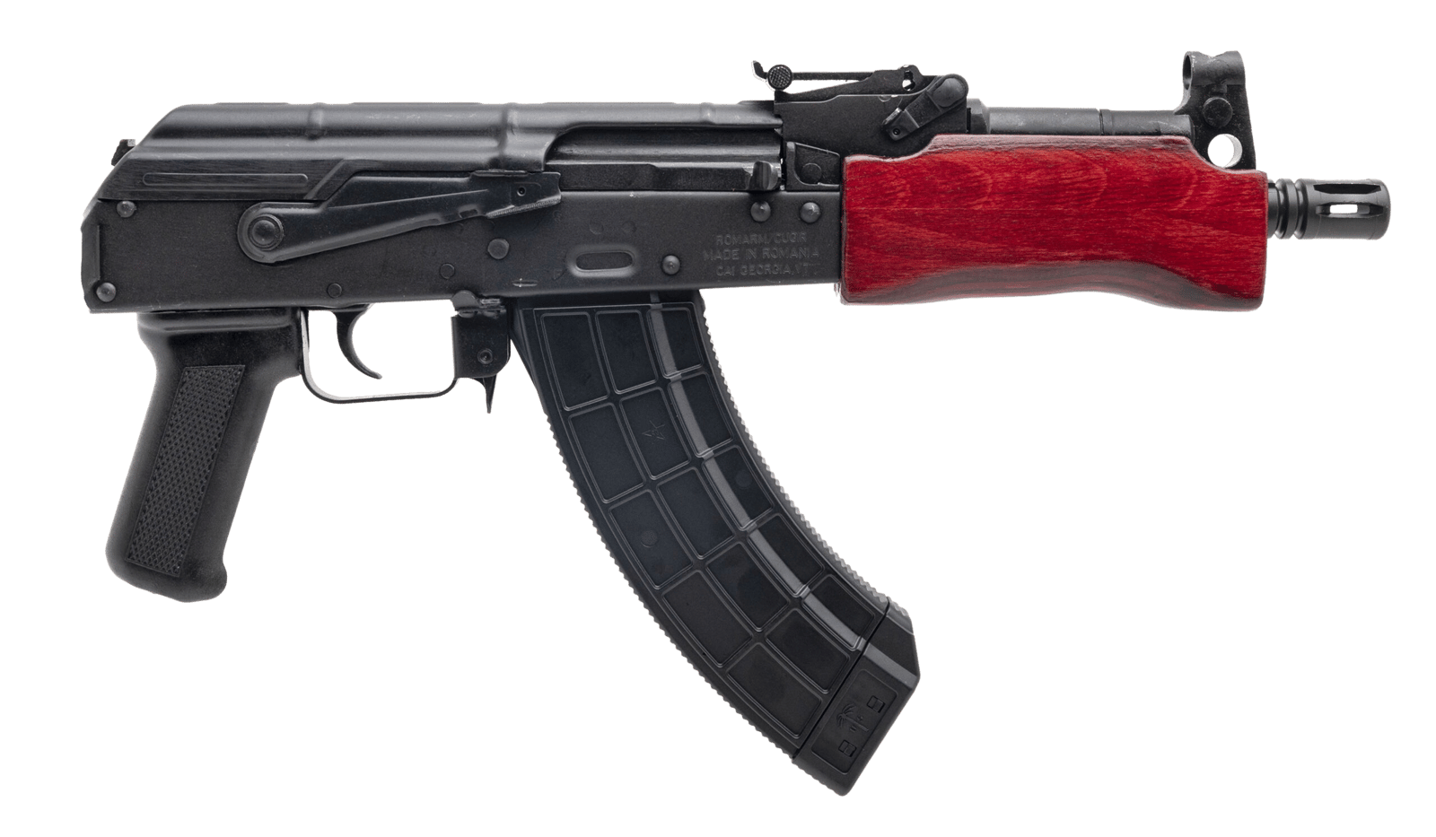 Century Arms HG2137PRN Draco Mini 7.62x39mm 30+1 7.75" Black Threaded Barrel, Black Steel Stamped Metal Receiver, Black Polymer Grip, Red Wood Handguard, Rear Picatinny Rail, Right Hand