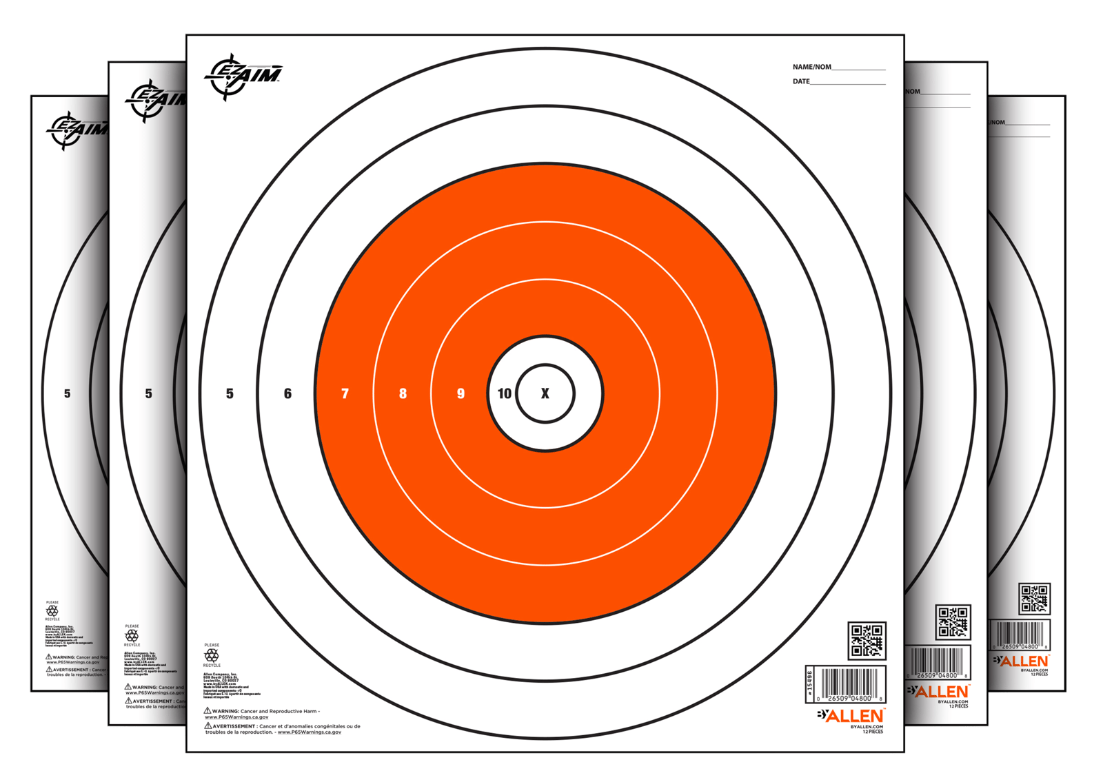 EZ-Aim 15496 Bullseye  Paper Hanging 12" x 12" White/Orange 12 Per Pack