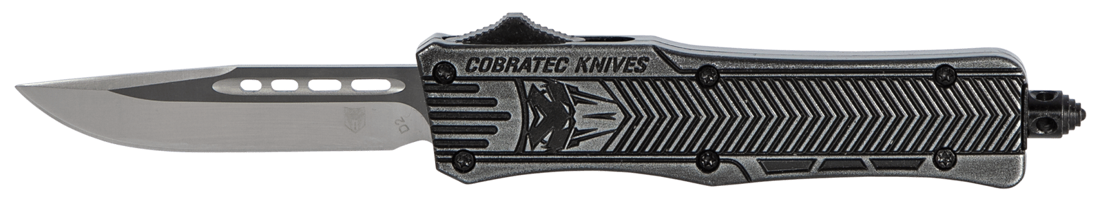 CobraTec Knives SSWCTK1SDNS CTK-1  Small 2.75" OTF Drop Point Plain D2 Steel Blade/Black Stonewashed Aluminum Handle Features Glass Breaker Includes Pocket Clip