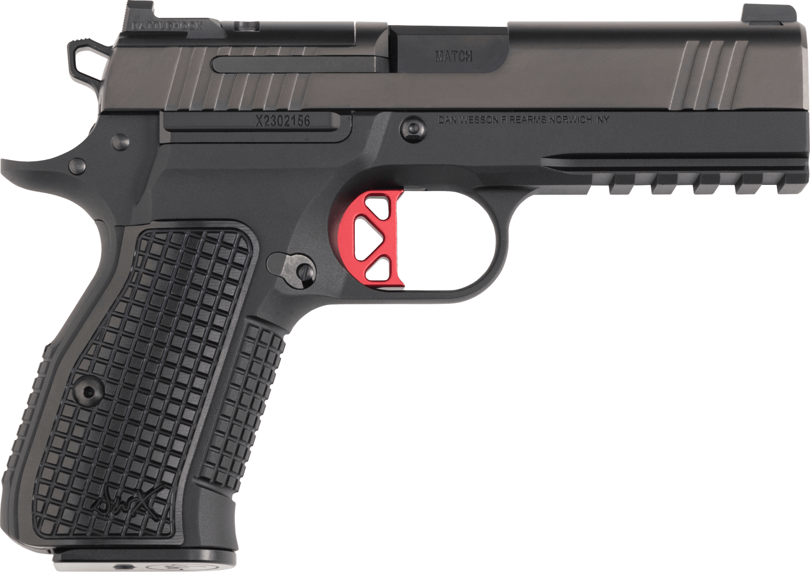 Dan Wesson 92103 DWX  Compact Frame 9mm Luger 15+1 4.95" Black Match Grade Barrel, Black DLC Serrated Steel Slide, Black Aluminum Frame w/Beavertail & Picatinny Rail, Black Textured Aluminum Grip