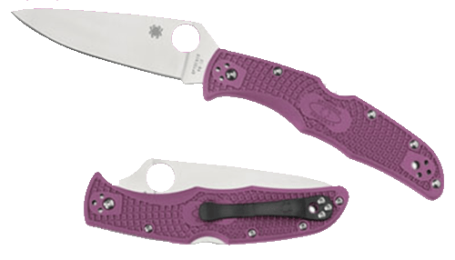 Spyderco C10FPPR Endura 4 Lightweight 3.75" Folding Clip Point Plain VG-10 SS Blade Purple Bi-Directional Texturing FRN Handle Includes Pocket Clip