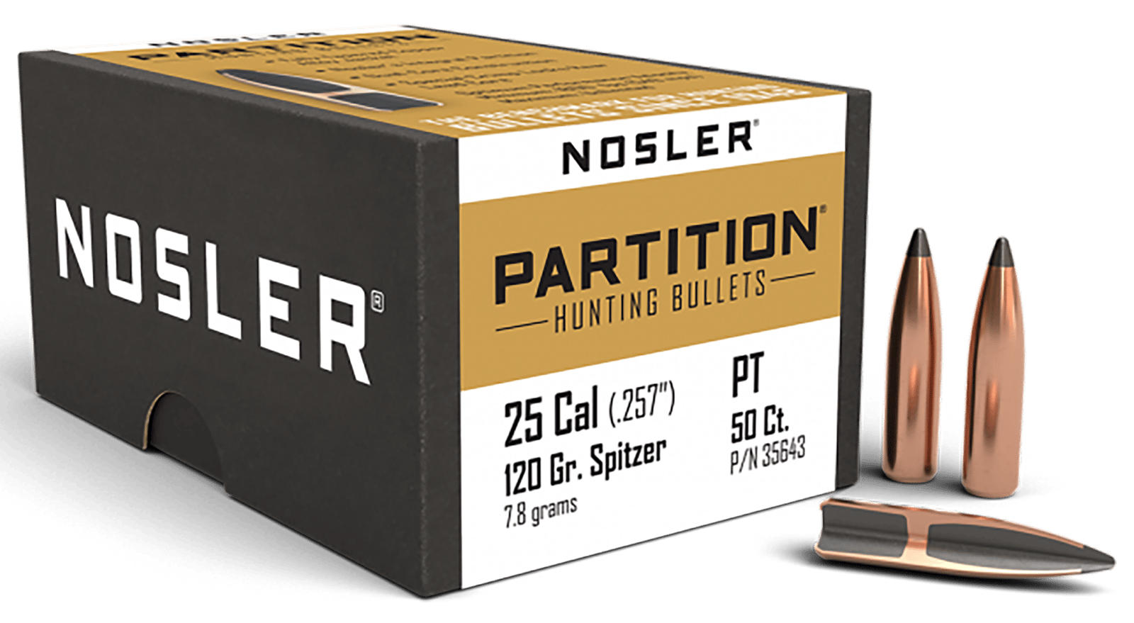 Nosler 35643 Partition  25Cal 120gr Spitzer 50/Box