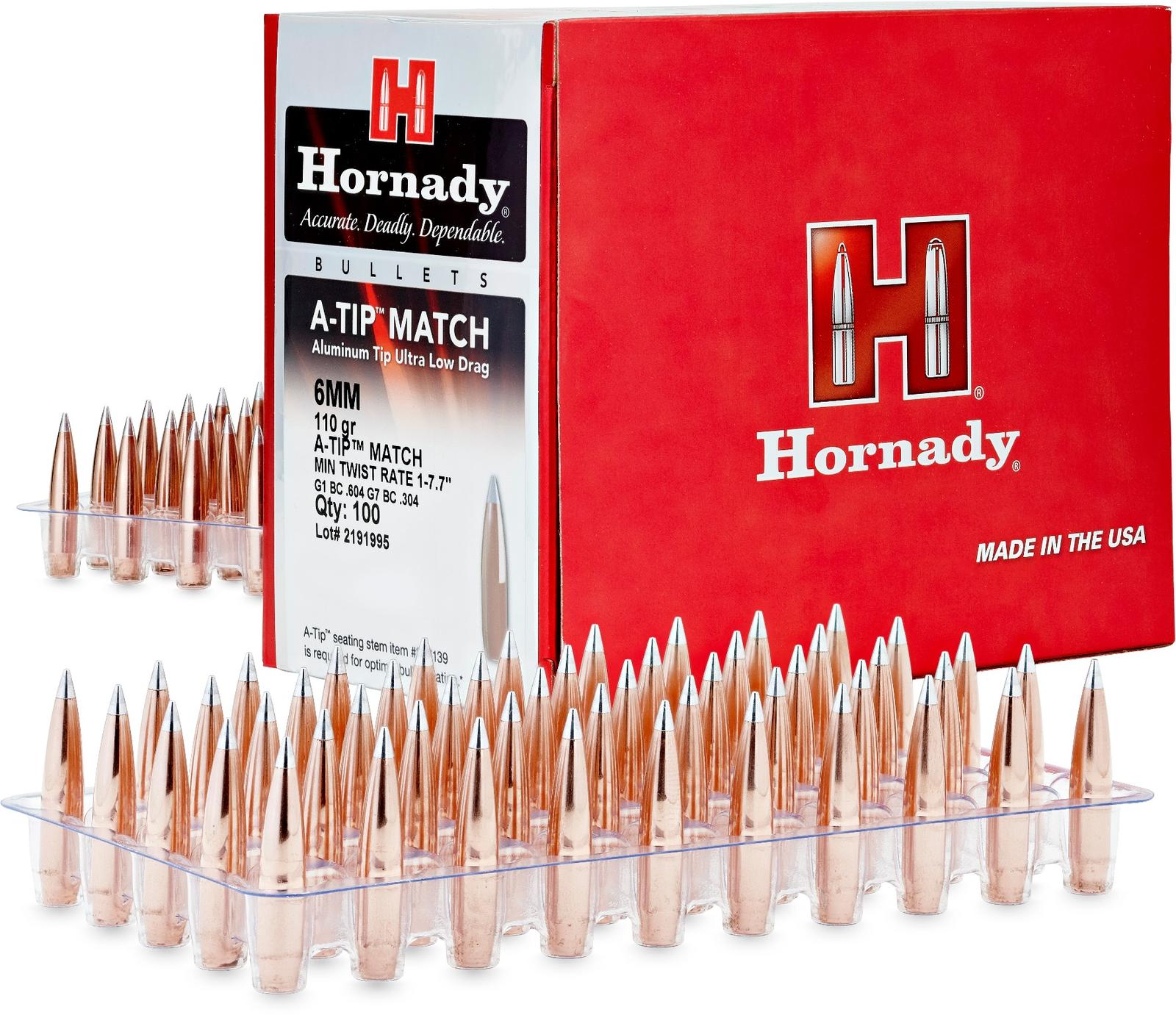 Hornady 245312   6mm .243 110gr A-Tip Match 500 Per Box/6 Case