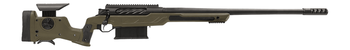 Cadex Inc CDXBMGQUA5029HI20I1J5N BMG Quake  50 BMG 3+1 29" Black DLC Match Grade Threaded Barrel, Black DLC Receiver w/Picatinny Rail, Adj Cheek Piece & LOP OD Green Polymer Stock