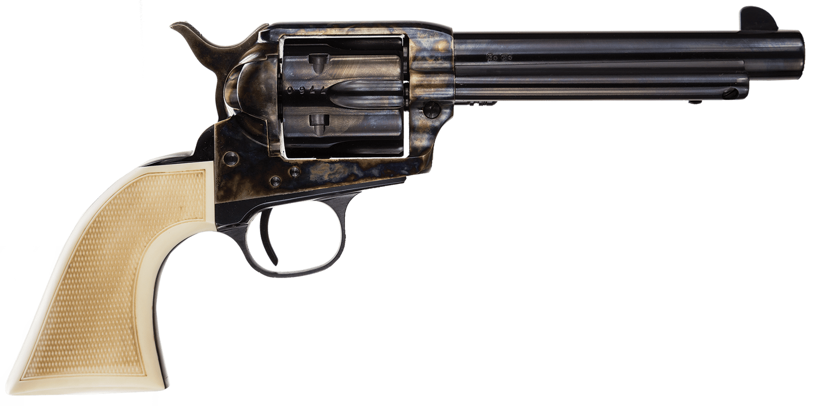 Taylors & Company 555127 Marshal  45 Colt (LC) Caliber with 5.50" Blued Finish Barrel, 6rd Capacity Blued Finish Cylinder, Color Case Hardened Finish Steel Frame & Checkered White Grip