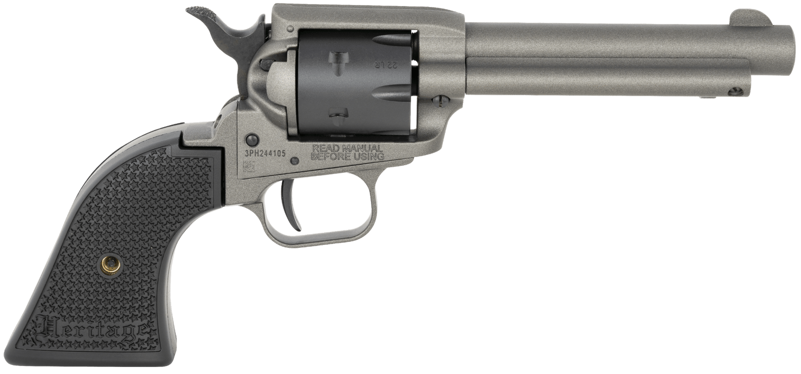 Heritage Mfg RR22C4 Rough Rider  22 LR 6 Shot 4.75" Tungsten Gray Cerakote Steel Barrel & Frame, Black Satin Cylinder & Textured Polymer Grips