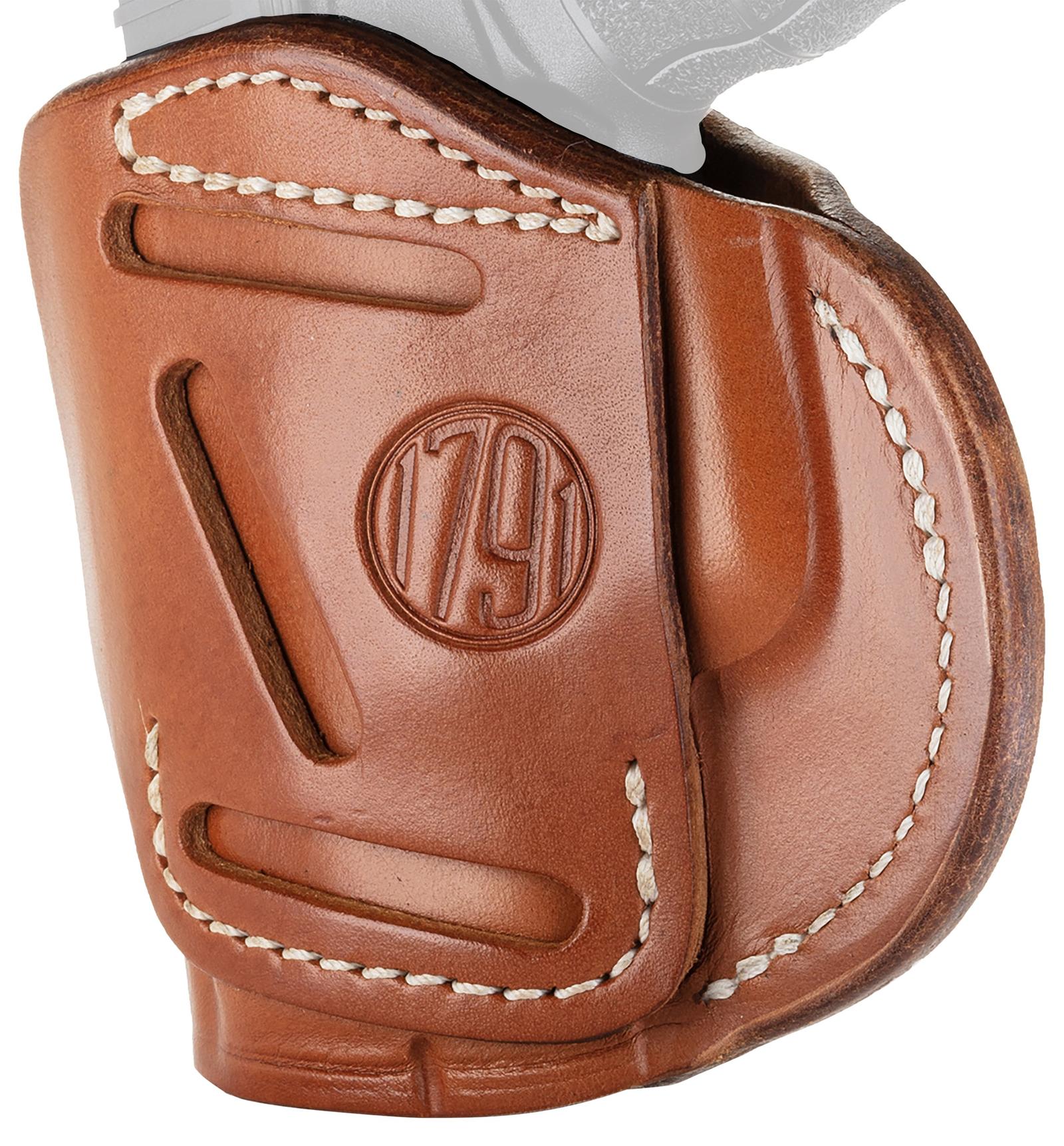 1791 Gunleather 4WH4CBRR 4-Way  IWB/OWB Size 04 Classic Brown Leather Belt Clip Compatible w/Glock 26/Springfield XD/XDS/S&W Shield Plus Right Hand