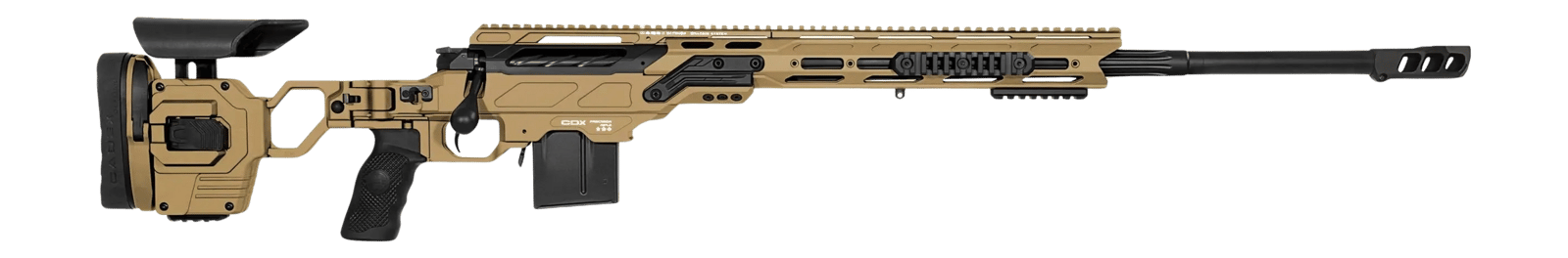Cadex Inc CDX30LITE30824BR20I2F1 CDX-30 Lite 308 Win 10+1 24" Black DLC Fluted Threaded Barrel, Hybrid Tan Cerakote Receiver w/Picatinny Rail, M-LOK Handguard, Adjustable Folding Hybrid Tan Buttstock,