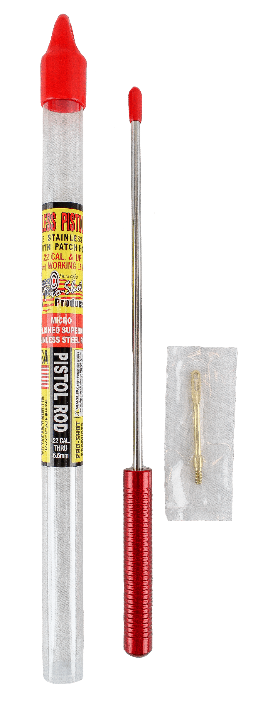 Pro-Shot 1PS82226 Micro-Polished Cleaning Rod .22 Cal & Up Pistol 8" Stainless Steel w/Swivel Handle