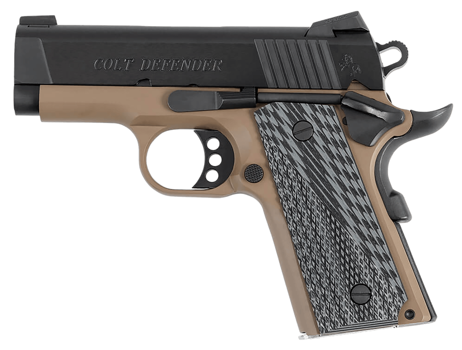 Colt Mfg O7800XEFDE Defender  45 ACP 7+1 3" Black Carbon Steel Serrated Slide, Flat Dark Earth Aluminum Frame w/Beavertail, G10 Grip
