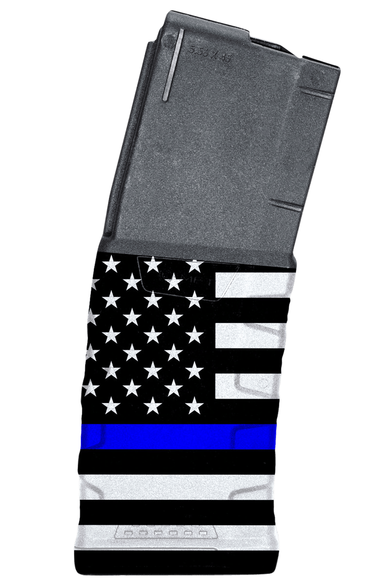 Mission First Tactical EXDPM556AMB1 Extreme Duty  30rd 223 Rem/5.56x45mm Fits AR-15/M4 Black w/Blue Line American Flag Polymer