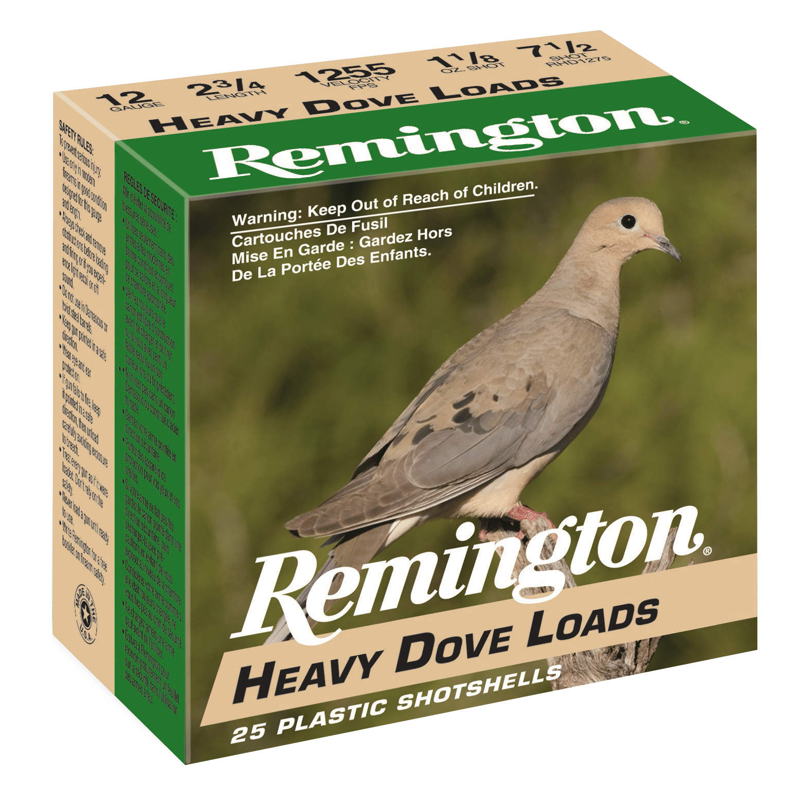 Remington Ammunition 28755 Heavy Dove Loads  12Gauge 2.75" 1 1/8oz 7.5Shot 25 Per Box/10 Case