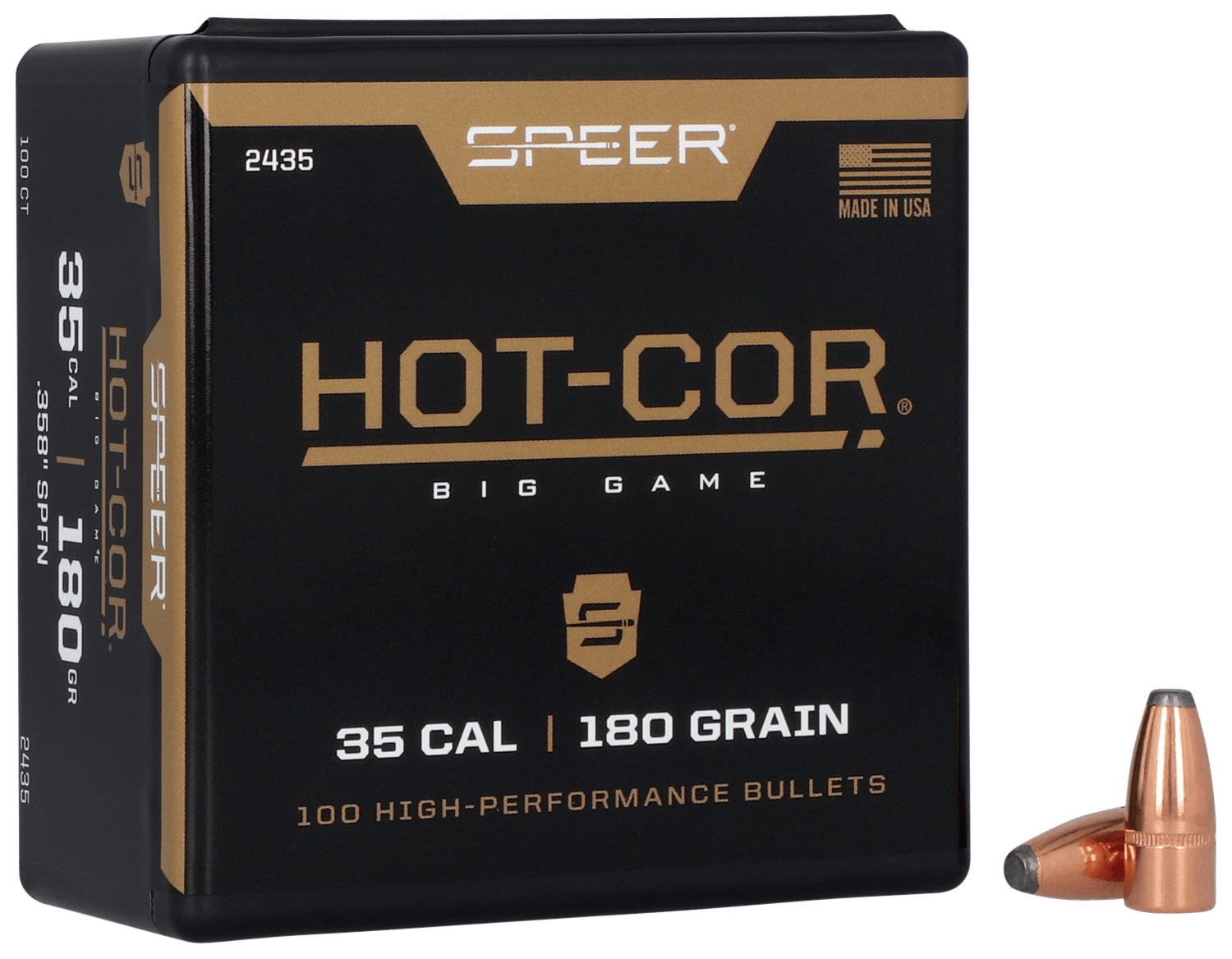 Speer 2435 Hot-Cor  35Cal 180gr Spitzer Soft Point 100 Per Box/5 Case
