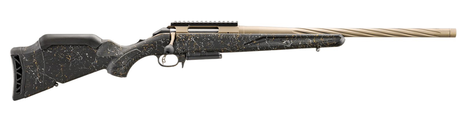 Ruger 46973 American II Prairie Full Size 6.5 Creedmoor 3+1 20" Smoked Bronze Cerakote Spiral Fluted Threaded Barrel & Alloy Steel Receiver w/Picatinny Rail, Black Splatter Adj LOP Synthetic Stock