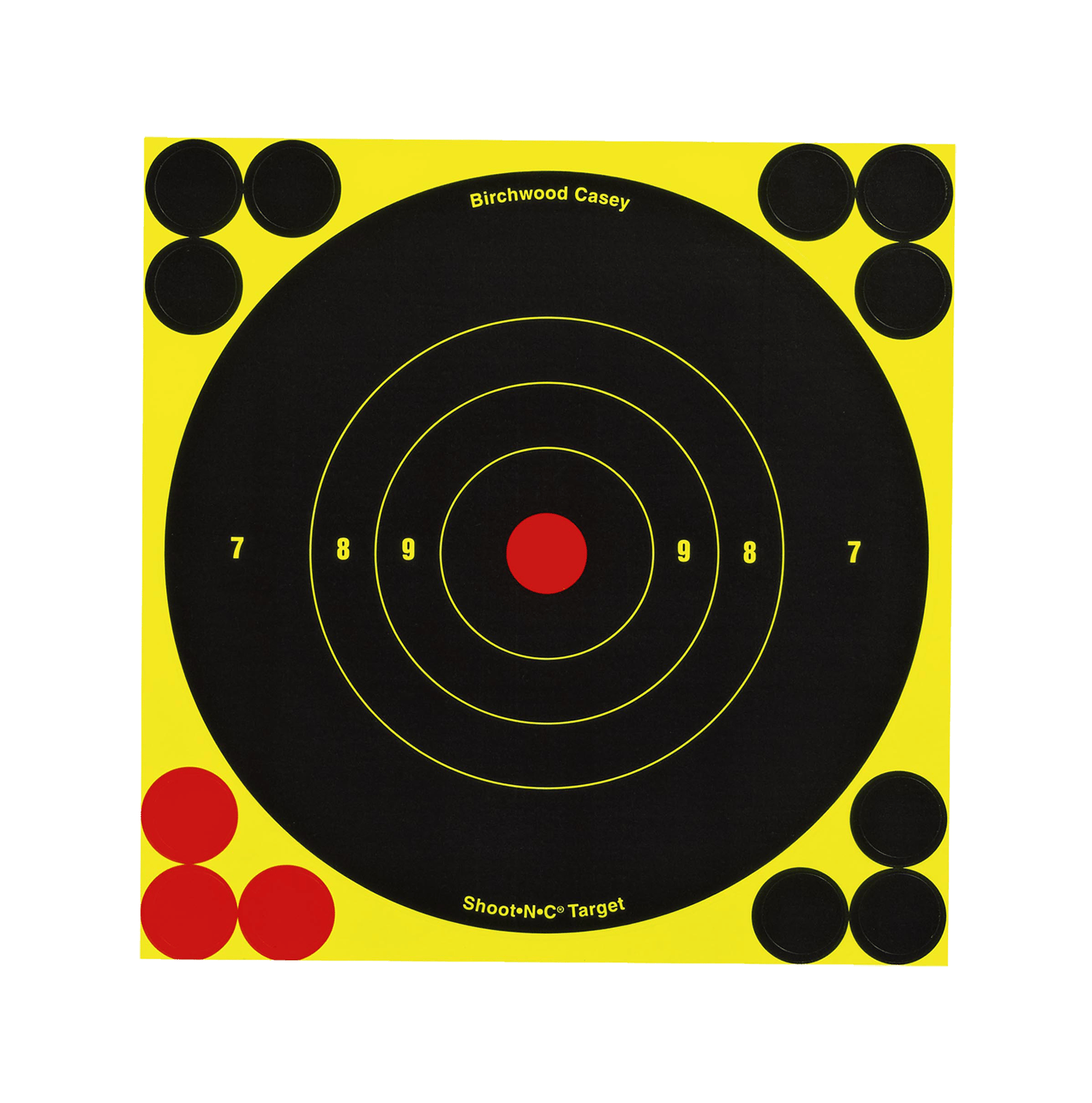 Birchwood Casey 34512 Shoot-N-C Reactive Target Self-Adhesive Paper Black/Yellow/Red 6" Bullseye 12 Pack