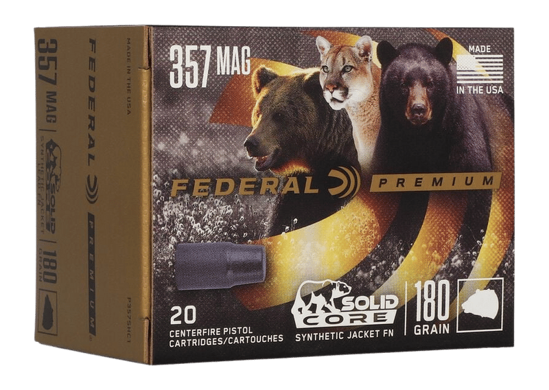 Federal P357SHC1 Premium  357Mag 180gr Solid Core Synthetic Flat Nose 20 Per Box/10 Case
