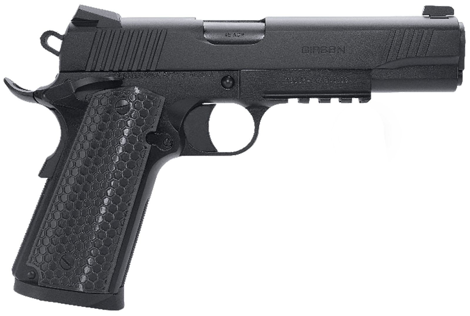 Girsan 392061 MC1911 S Untouchable Full Size Frame 9mm Luger 9+1 5" Black Steel Barrel, Black Serrated Steel Slide & Frame w/Beavertail & Picatinny Rail, Black Polymer Grip