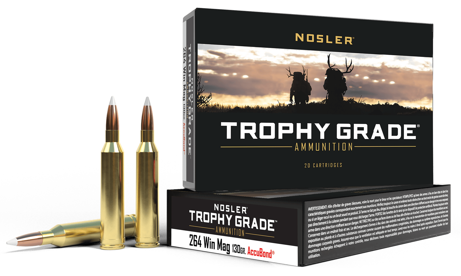 Nosler 60019 Trophy Grade  264WinMag 130gr Nosler AccuBond 20 Per Box/10 Case