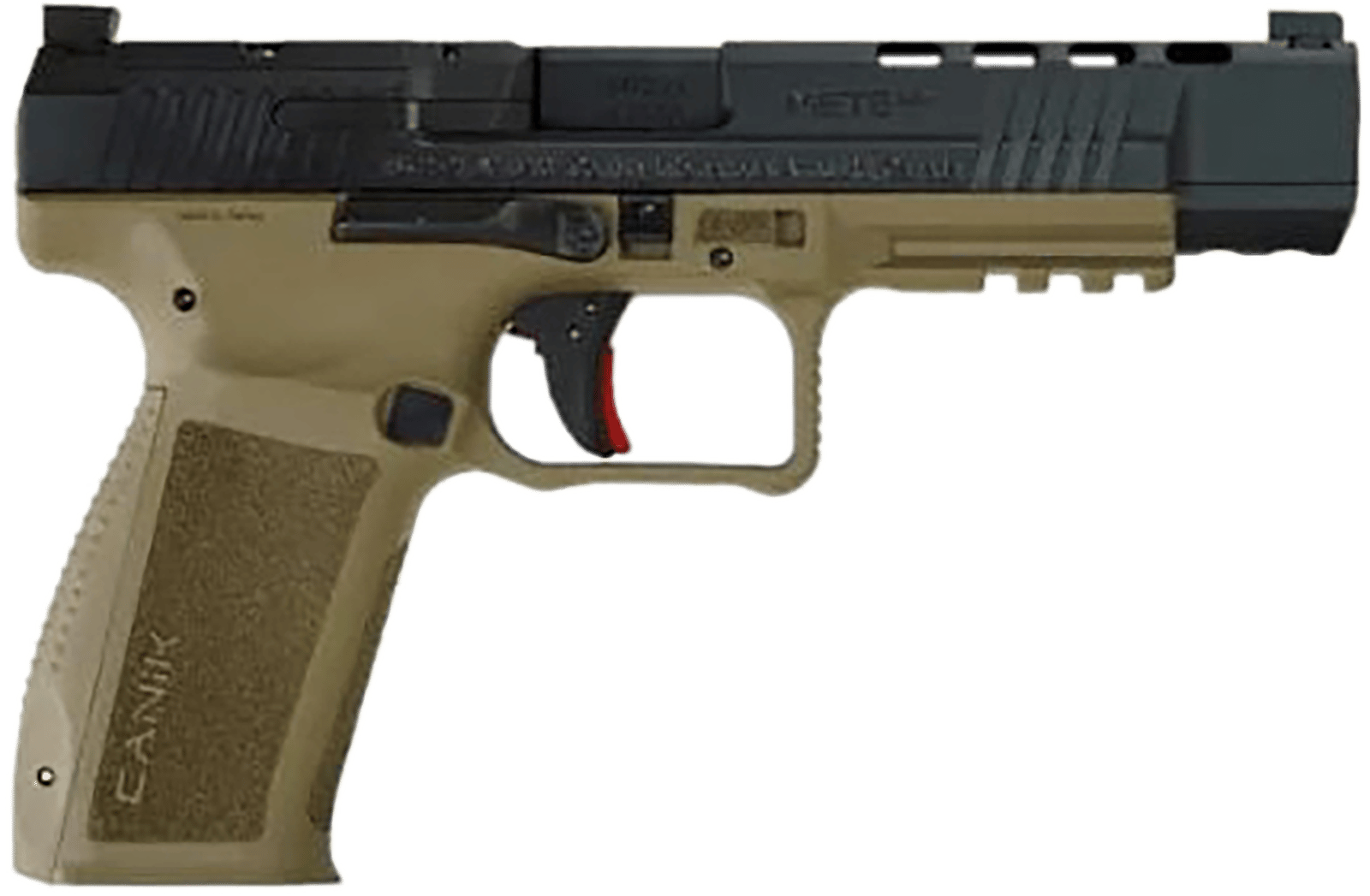 Canik HG6651N Mete SFx  9mm Luger 10+1 5.20" Black Nitride Match Grade Barrel, Black Optic Ready/Serrated Steel Slide, Flat Dark Earth Polymer Frame w/Picatinny Rail, Aggressive Texture Grip
