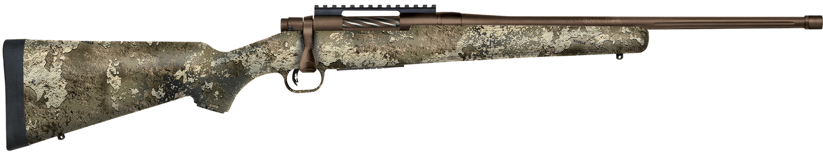 Mossberg 28254 Patriot Predator Full Size 350 Legend 4+1 20" Patriot Brown Cerakote Fluted Threaded Barrel, Patriot Brown Cerakote Receiver w/Picatinny Rail, Fixed TrueTimber Strata Synthetic Stock