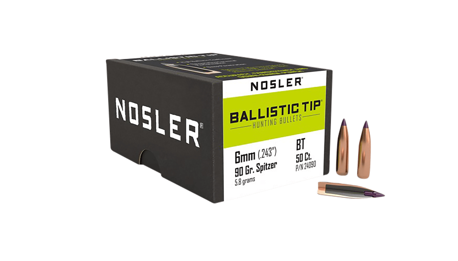 Nosler 24090 Ballistic Tip  6mm 90gr Ballistic Tip Hunting 50/Box