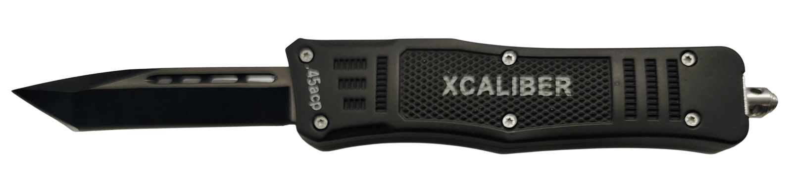 Xcaliber Knife Company  45 ACP  3.25" OTF Tanto Plain Black 440C SS Blade, 4.64" Steel Handle