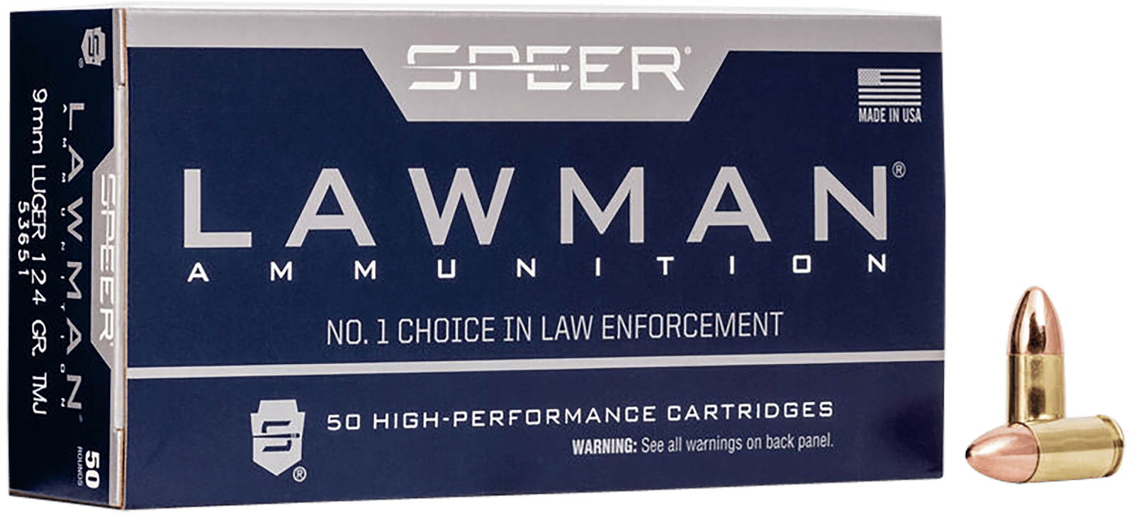 Speer 53651 Lawman  9mmLuger 124gr Total Metal Jacket 50 Per Box/20 Case