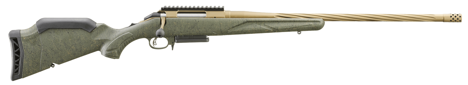 Ruger 46932 American II Predator Full Size 7mm-08 Rem 3+1 22" Burnt Bronze Cerakote Spiral Fluted Threaded Barrel & Alloy Steel Receiver w/Picatinny Rail, Green Splatter Adj LOP Synthetic Stock