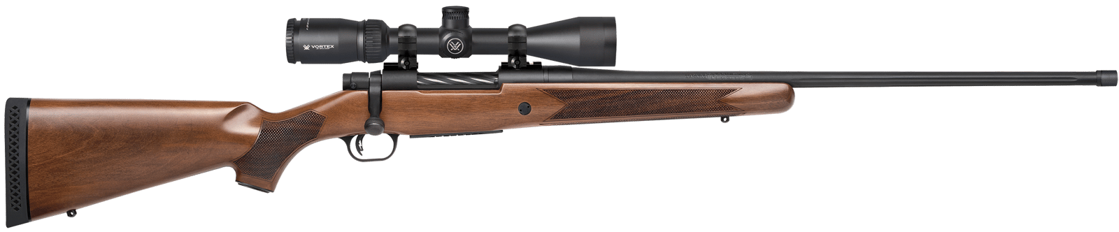 Mossberg 28124 Patriot  300 Win Mag Caliber with 3+1 Capacity, 24" Threaded/Fluted Barrel, Matte Blued Metal Finish & Walnut Stock Right Hand (Full Size) Includes Vortex Crossfire II 3-9x40mm Scope