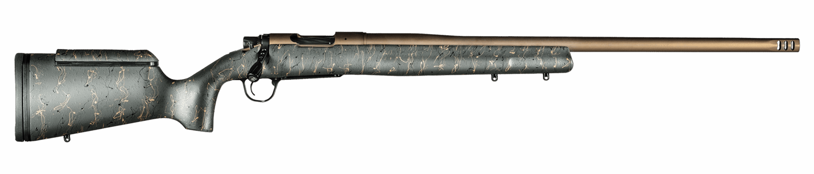 Christensen Arms 8010200601 Mesa Long Range 6.5 Creedmoor 4+1 16.25" Burnt Bronze Cerakote Threaded Barrel & Steel Drilled & Tapped Receiver, Green w/Black/Tan Webbing Adj Cheek Riser Polymer Stock