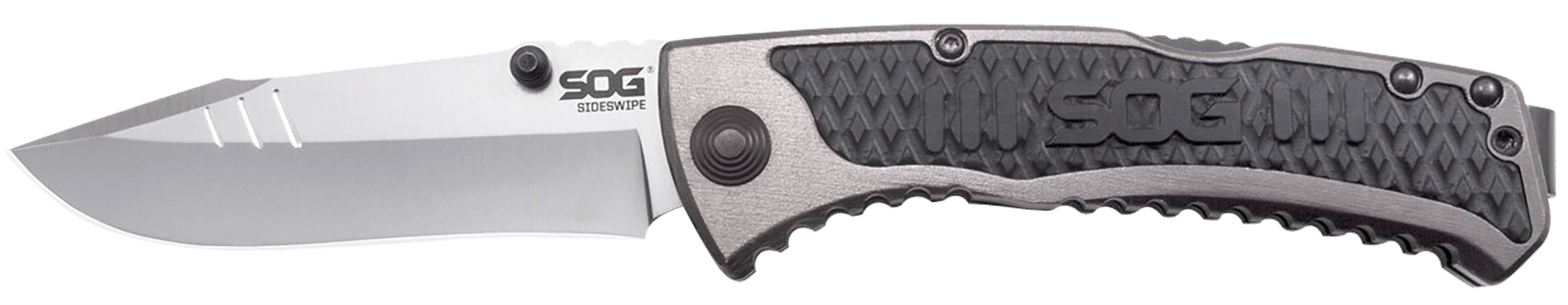 S.O.G SOG-SW1011-C Sideswipe  3.40" Folding Clip Point Plain Bead Blasted 7Cr15MoV SS Blade Gray Anodized Aluminum/G10 Handle Includes Belt Clip