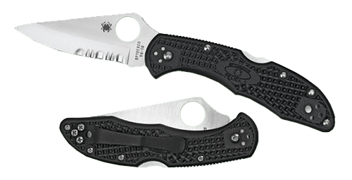 Spyderco C11PSBK Delica 4  2.88" Folding Drop Point Part Serrated VG-10 SS Blade, Black Textured FRN Handle, Includes Pocket Clip