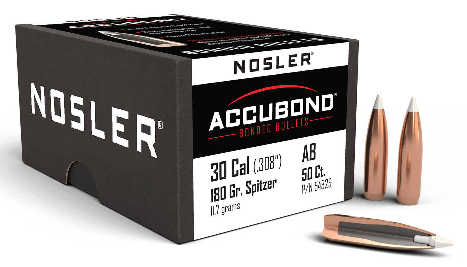 Nosler 54825 AccuBond  30Cal 180gr Spitzer Point 50/Box