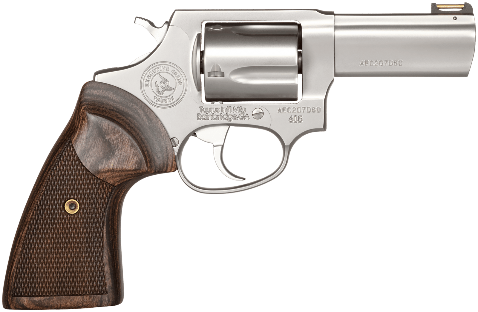 Taurus 2-605EX39 605 Executive Grade 357 Mag/38 Special +P 5 Shot 3" Polished Stainless Steel Barrel, Cylinder & Frame, Brass Rod Front/Fixed Rear Sights, Altamont Wood Grip, Includes Nanuk Case