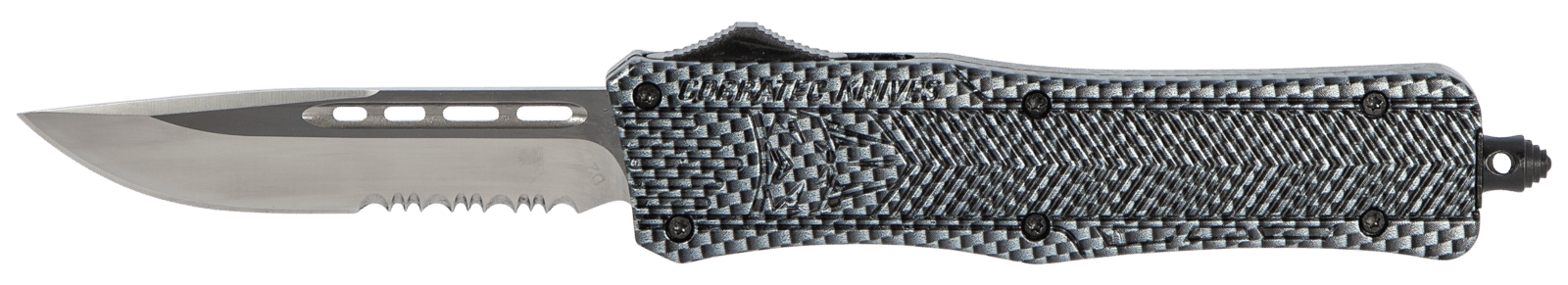 CobraTec Knives MSCFTK1MDS CTK-1  Medium 3" OTF Drop Point Part Serrated D2 Steel Blade/ Carbon Fiber Aluminum Handle Features Glass Breaker Includes Pocket Clip