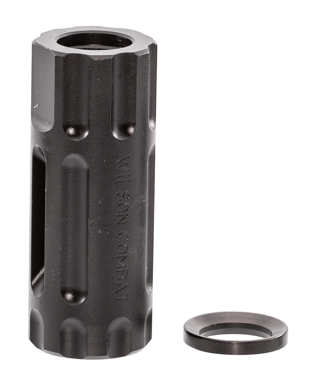 Wilson Combat TRQCOMP1/2X28 Q-Comp Muzzle Brake Black Melonite QPQ Steel with 1/2"-28 tpi Threads, 2.20" OAL & .875" Diameter for 5.56x45mm NATO AR-Platform