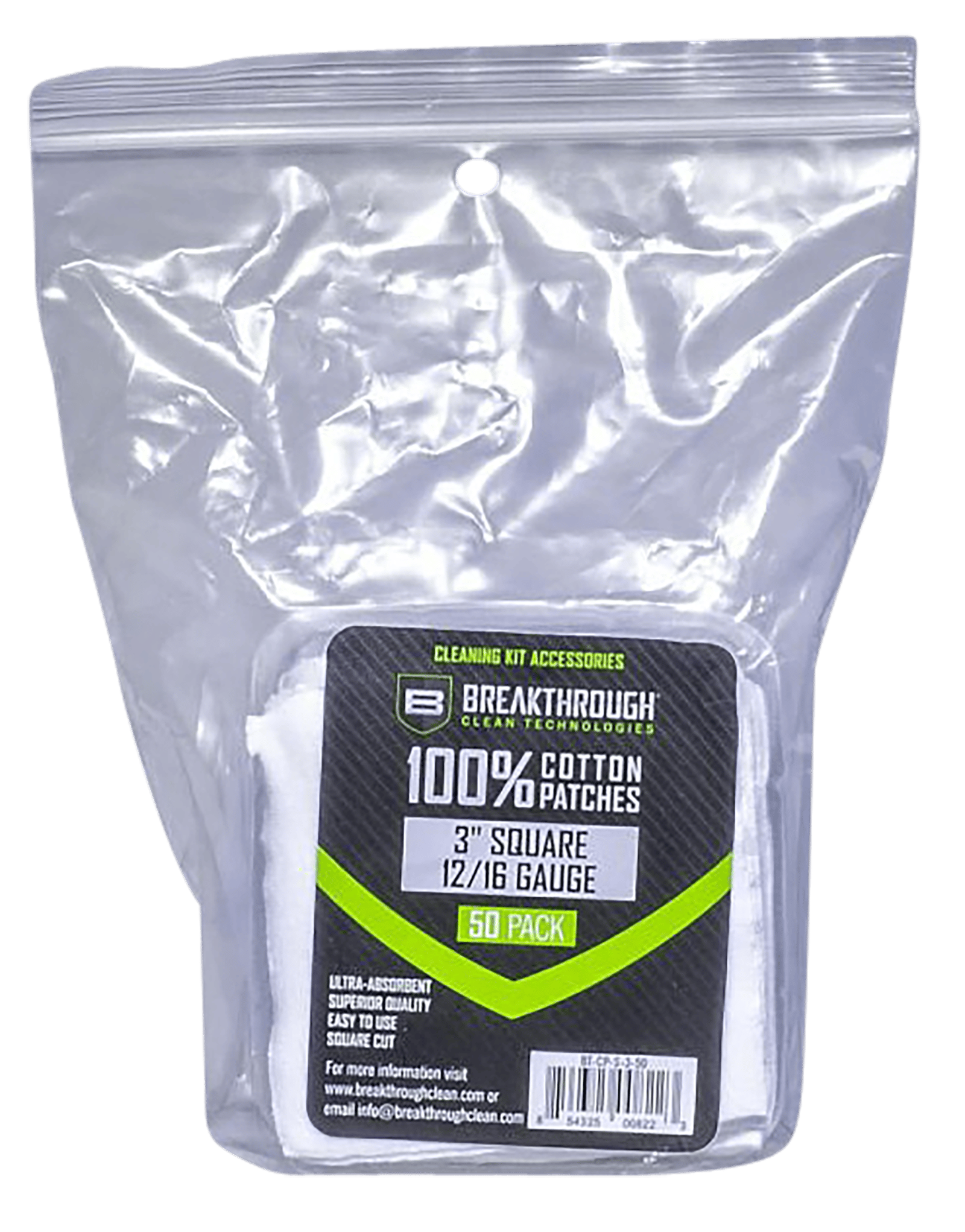 Breakthrough Clean BTCPS350 Square Cleaning Patches  100% Cotton 50 Pack For 12-16 Guage