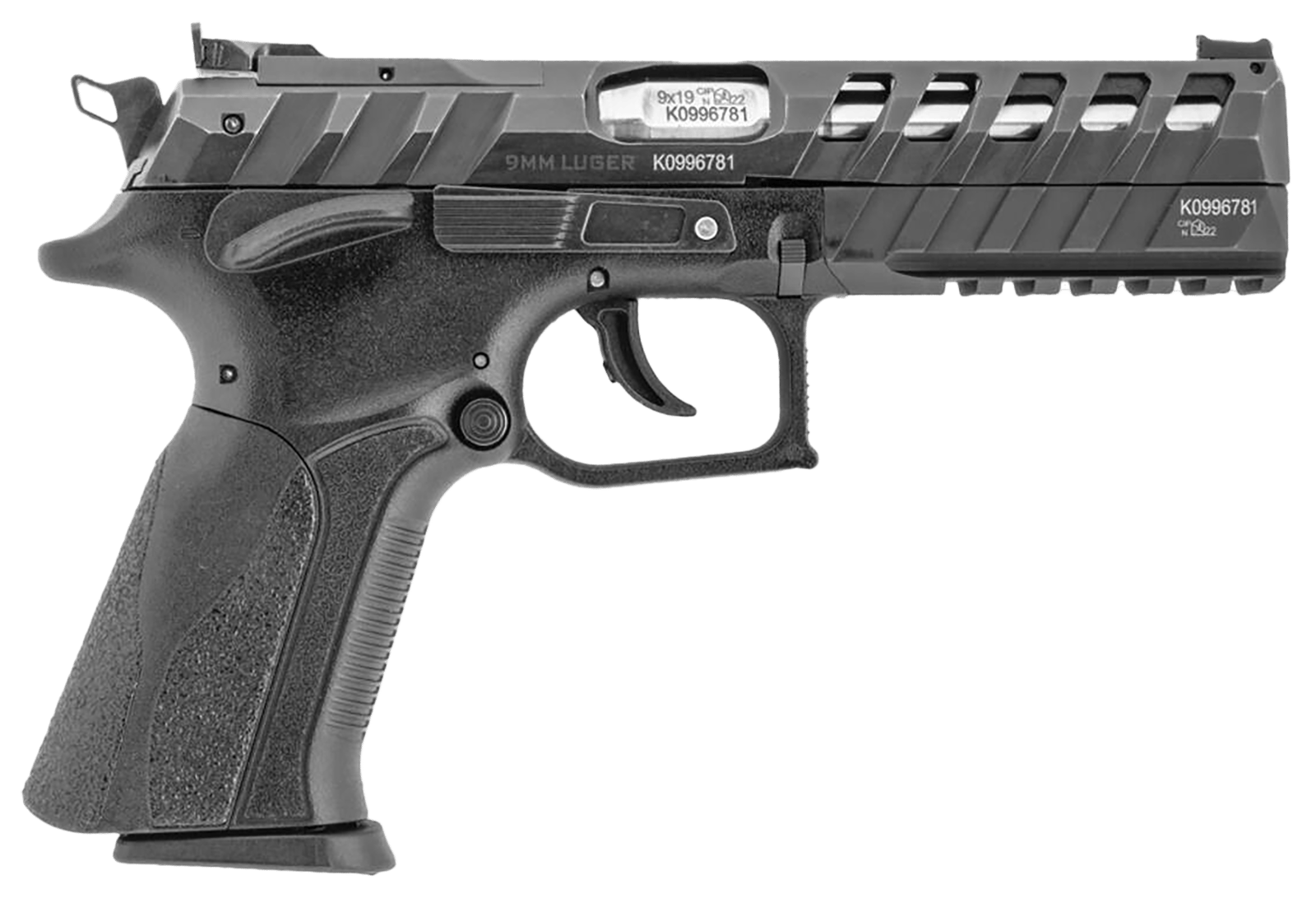 Grand Power 8588005808514 X-Calibur CO Mk23 Match 9mm Luger 15+1 4.80" Stainless Barrel, Black Steel Lightening Cut/Optic Cut/Serrated Slide, Black Steel Frame w/Picatinny Rail, Black Textured Grip