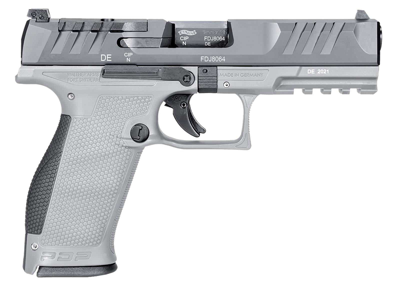 Walther Arms 2858371NP3 PDP  Full Size Frame 9mm Luger 18+1 4.50" Stainless Polygonal Rifled Barrel, Optic Ready/Serrated Steel Slide, Gray Polymer Frame w/Picatinny Rail Ambidextrous