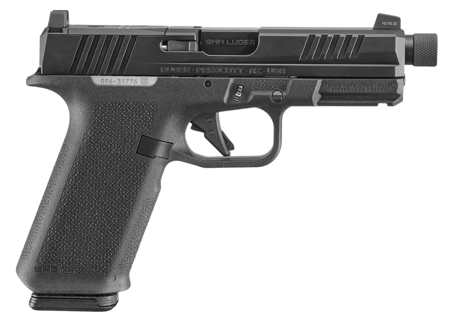 Ruger 19445 RXM  9mm Luger 17+1 4.50" Black FNC Nitride Alloy Steel Threaded Barrel & Optic Ready/Serrated Slide, Black Polymer Frame w/Accessory Rail, Textured Grip, RMR/RMSc/DeltaPoint Pro Footprint
