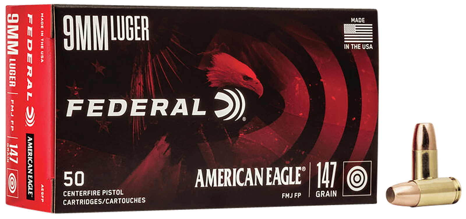 Federal AE9FP American Eagle Handgun 9mmLuger 147gr Full Metal Jacket Flat Point 50 Per Box/20 Case