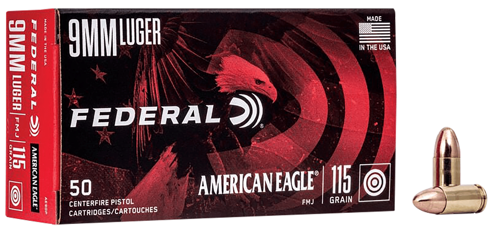 Federal AE9DP American Eagle Handgun 9mmLuger 115gr Full Metal Jacket 50 Per Box/20 Case